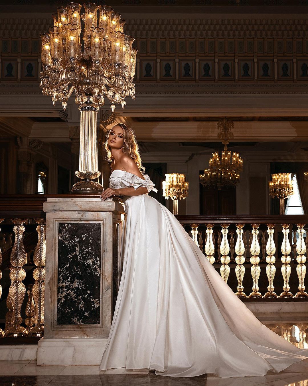 Off-the-Shoulder Overskirt Wedding Dress Mermaid Lace Bridal Gown - Fashionpara