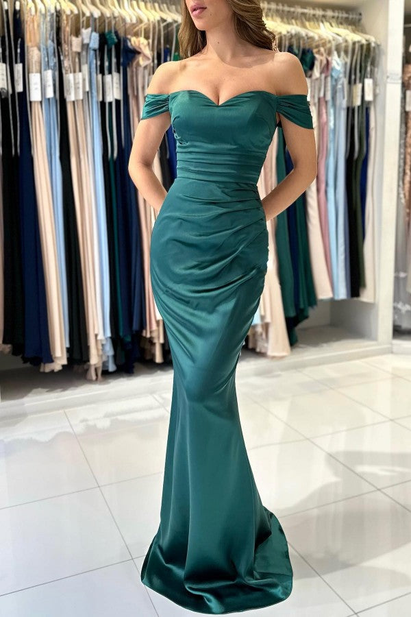 Off-the-Shoulder Prom Dress Mermid Emerald Green - Fashionpara