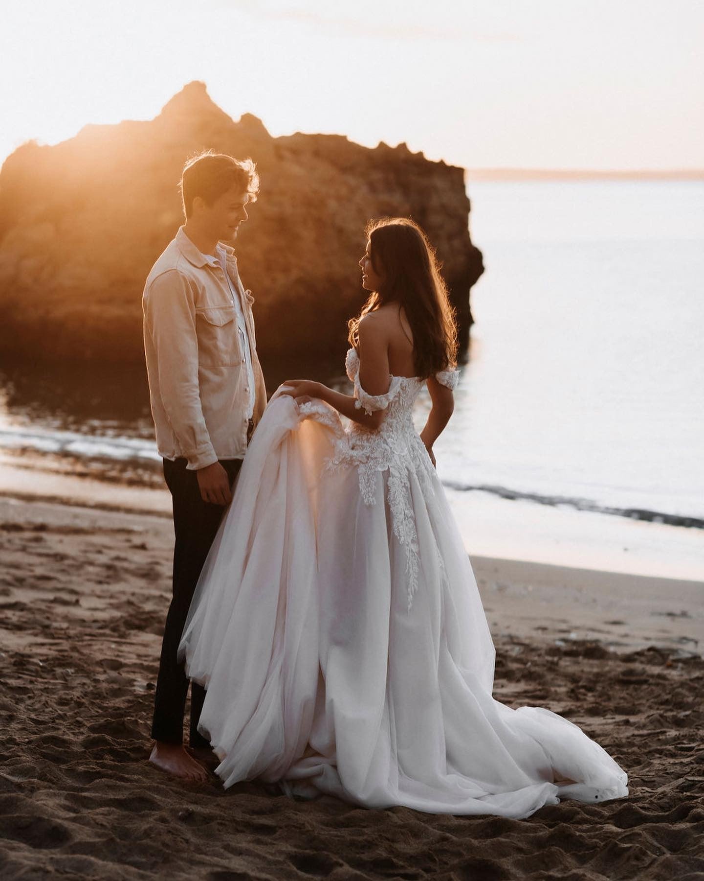 Off-the-Shoulder Tulle Wedding Dress Lace Appliques Long - Fashionpara