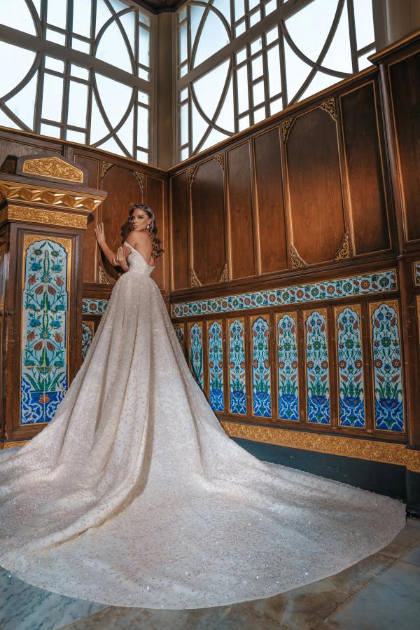Off-the-Shoulder Wedding Dress Beadings With Split Overskirt - Fashionpara