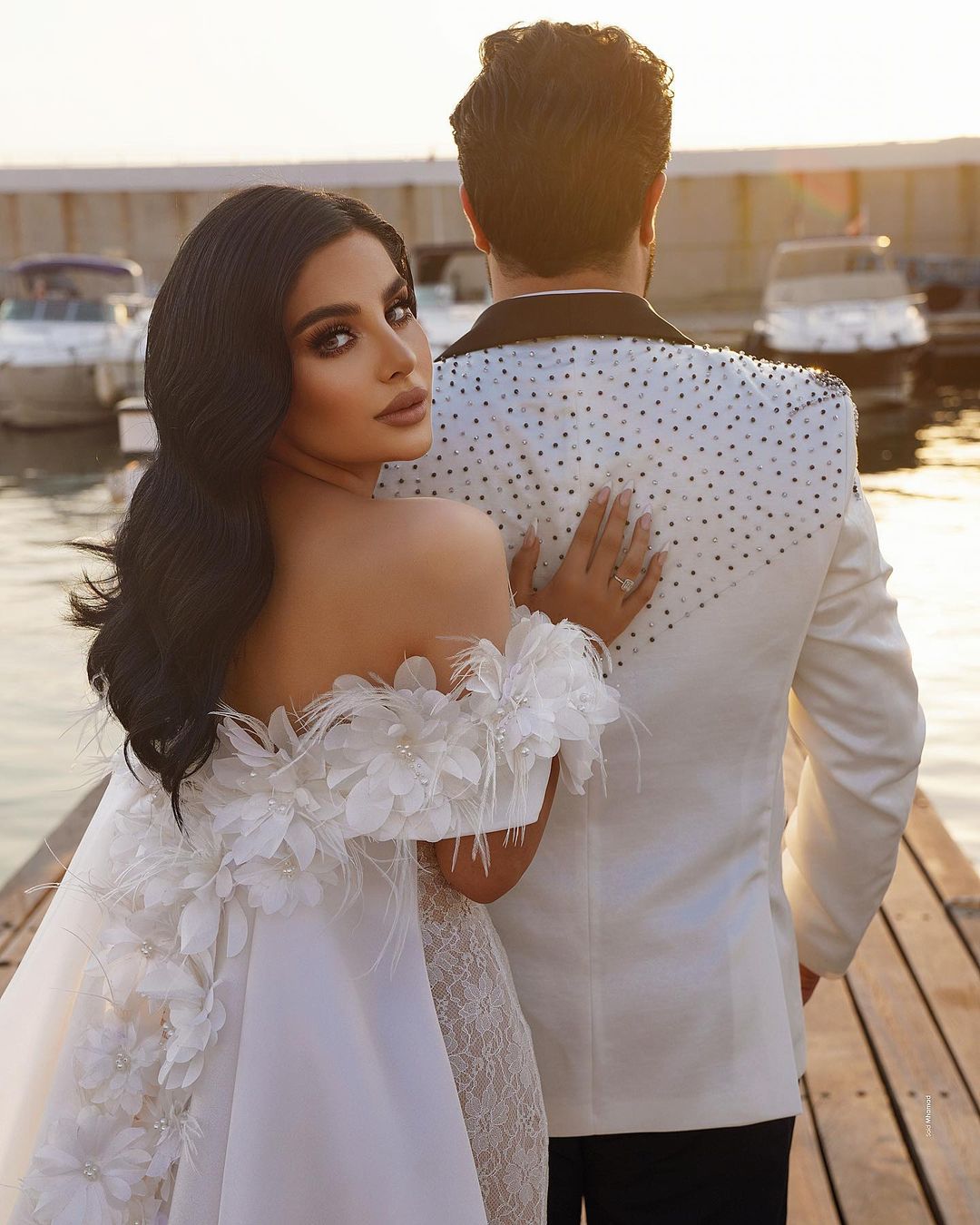 Off-the-Shoulder Wedding Dress Mermaid Lace With Cape - Fashionpara