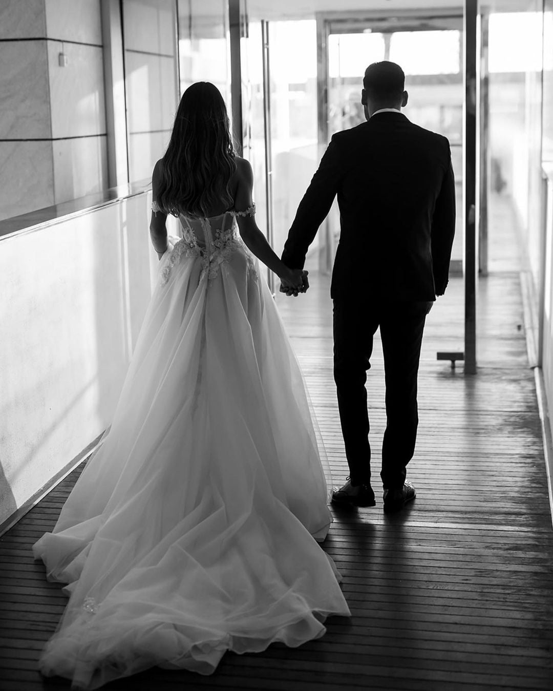 Off-the-Shoulder Wedding Dress Tulle Long With Appliques - Fashionpara