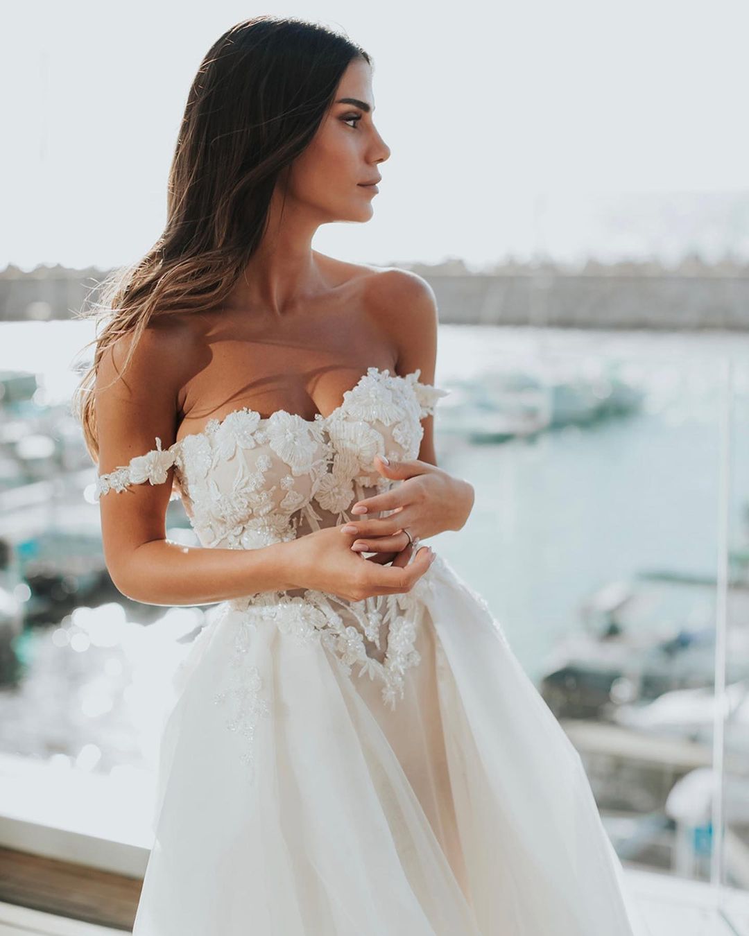 Off-the-Shoulder Wedding Dress Tulle Long With Appliques - Fashionpara
