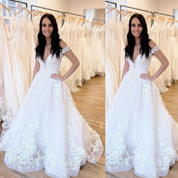 Off-the-Shoulder Wedding Dress White White Princess Long - Fashionpara