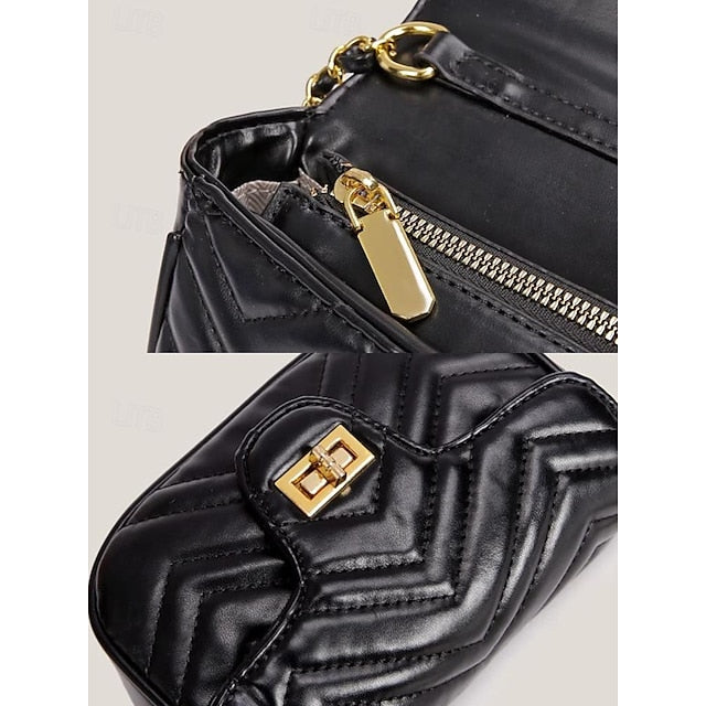 White Leather with Bag Crossbody Gold Elegant Chain