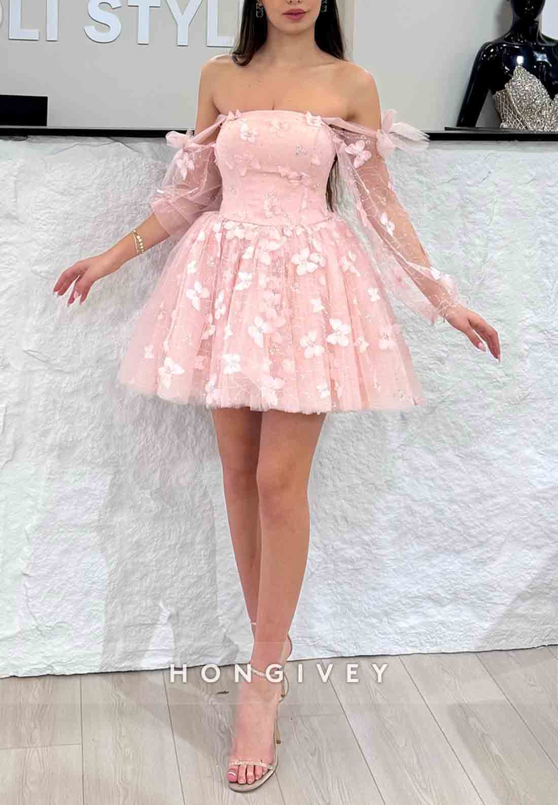 Butterfly Off the Shoulder Bowknot Princess Short Homecoming Dresses