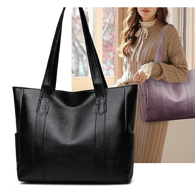 Bag Black Leather Large Faux Tote Stylish