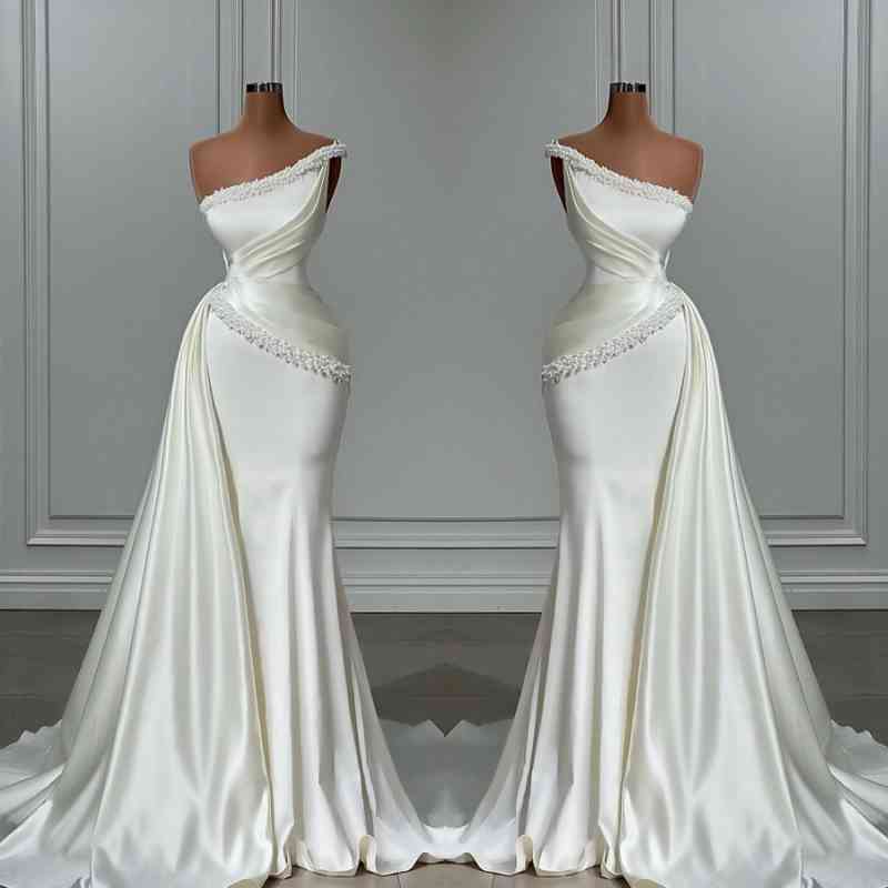 One Shoulder Prom Dress Mermaid Pearls With Ruffle - Fashionpara