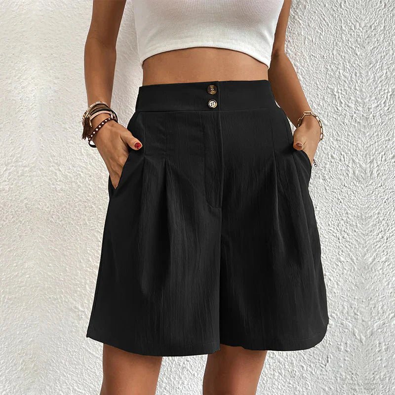 High Waist Pleated Wide Leg Shorts with Pockets