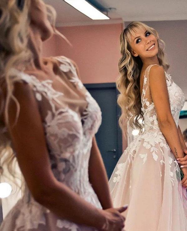 Open Back Appliques Wedding Dress Tulle Bridal Gowns - Fashionpara