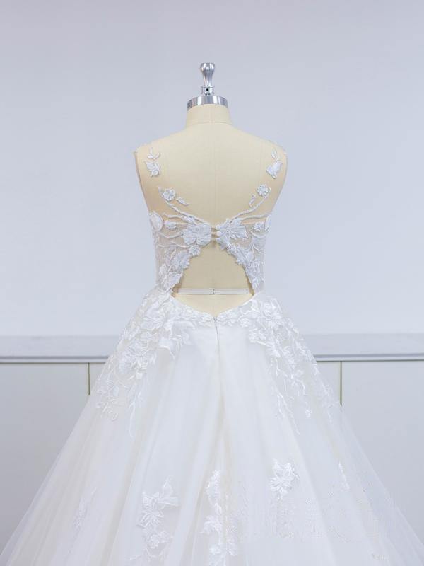 Open Back Appliques Wedding Dress Tulle Bridal Gowns - Fashionpara