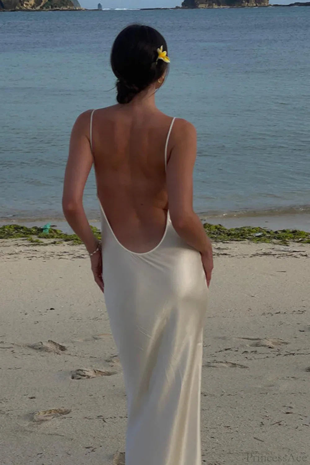 Satin Cowl Neck Backless Spaghetti Strap Maxi Dress