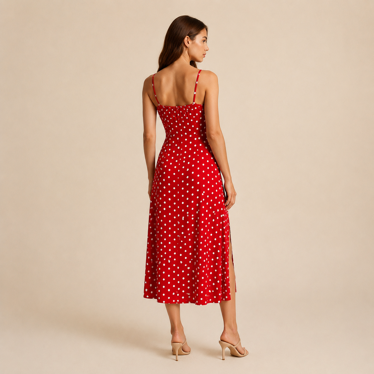 Ditsy Floral Strappy High Split Satin Midi Dress 12