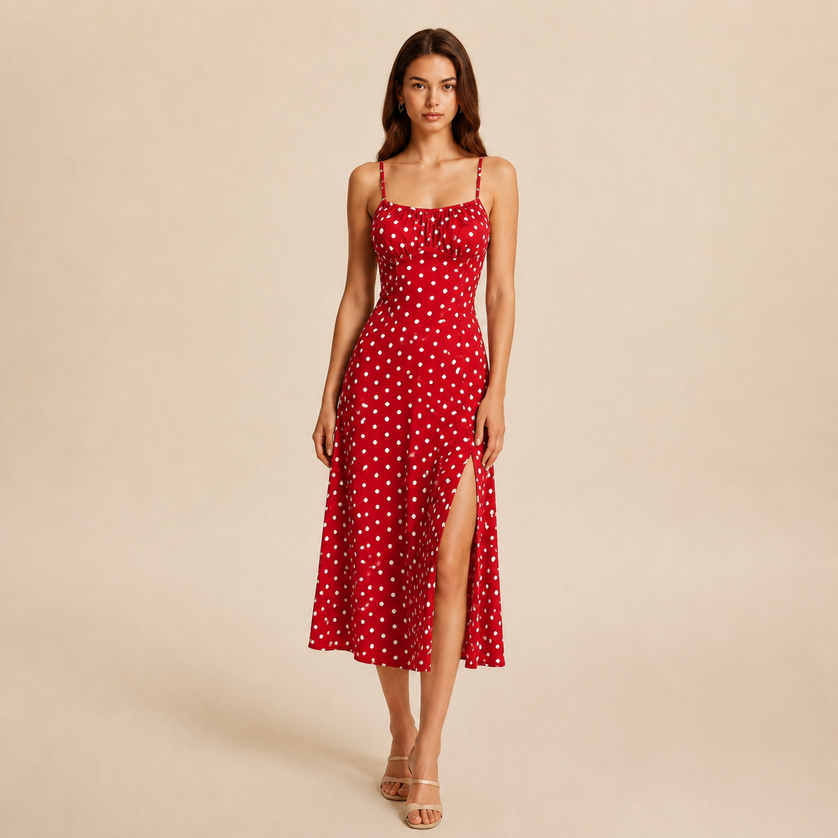 Ditsy Floral Strappy High Split Satin Midi Dress 10