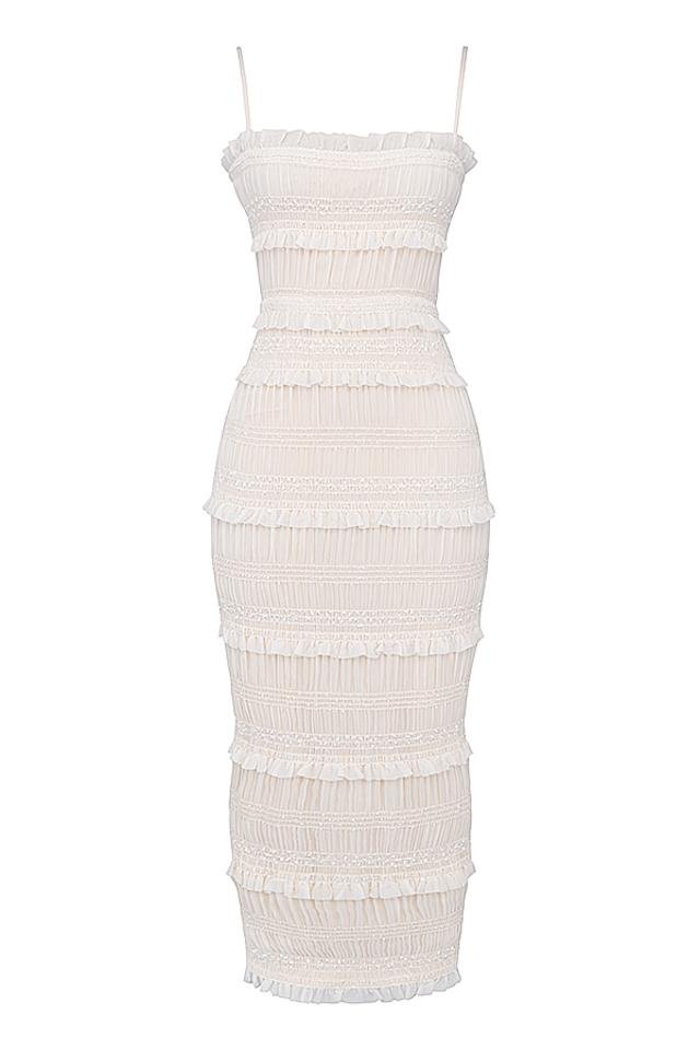 Smocked Ruffle Tier Trim Square Neck Bodycon Maxi Dress - View 4