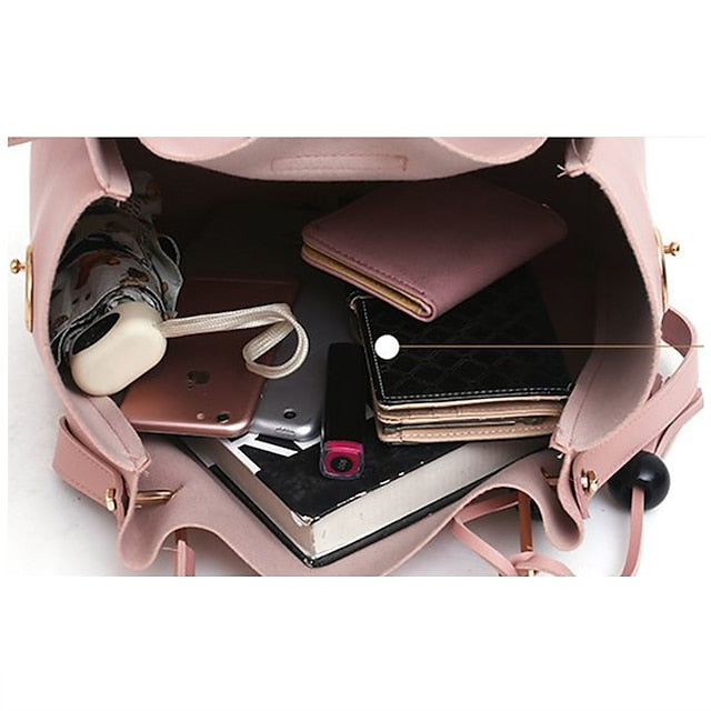 Tote Pink Leather - Handbag Faux Set 3-Piece