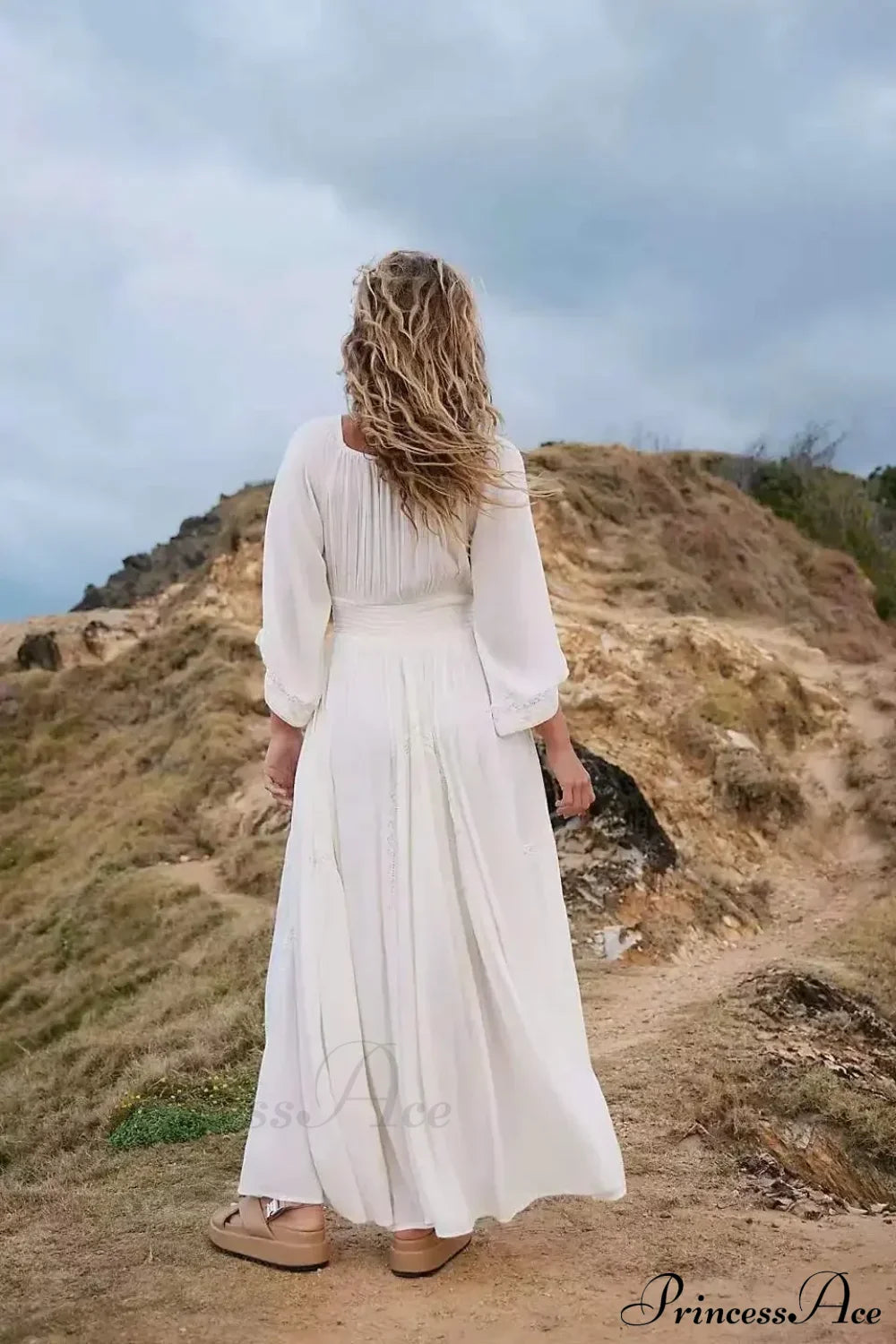 Oversized Backless Deep V Cotton Boho Dress