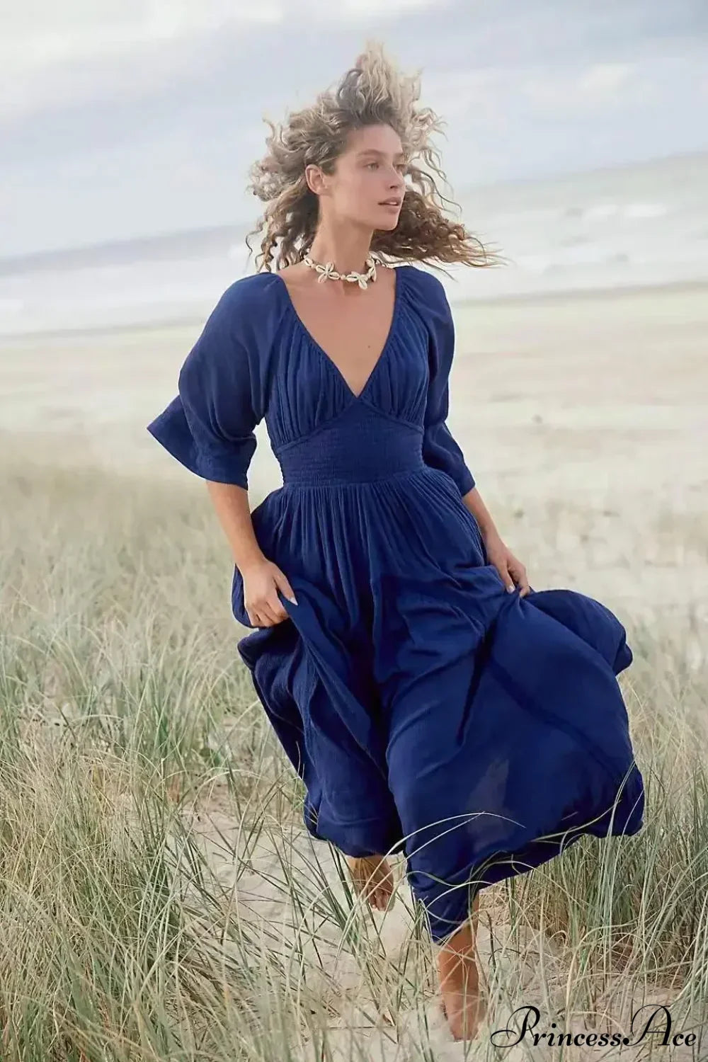 Oversized Backless Deep V Cotton Boho Dress