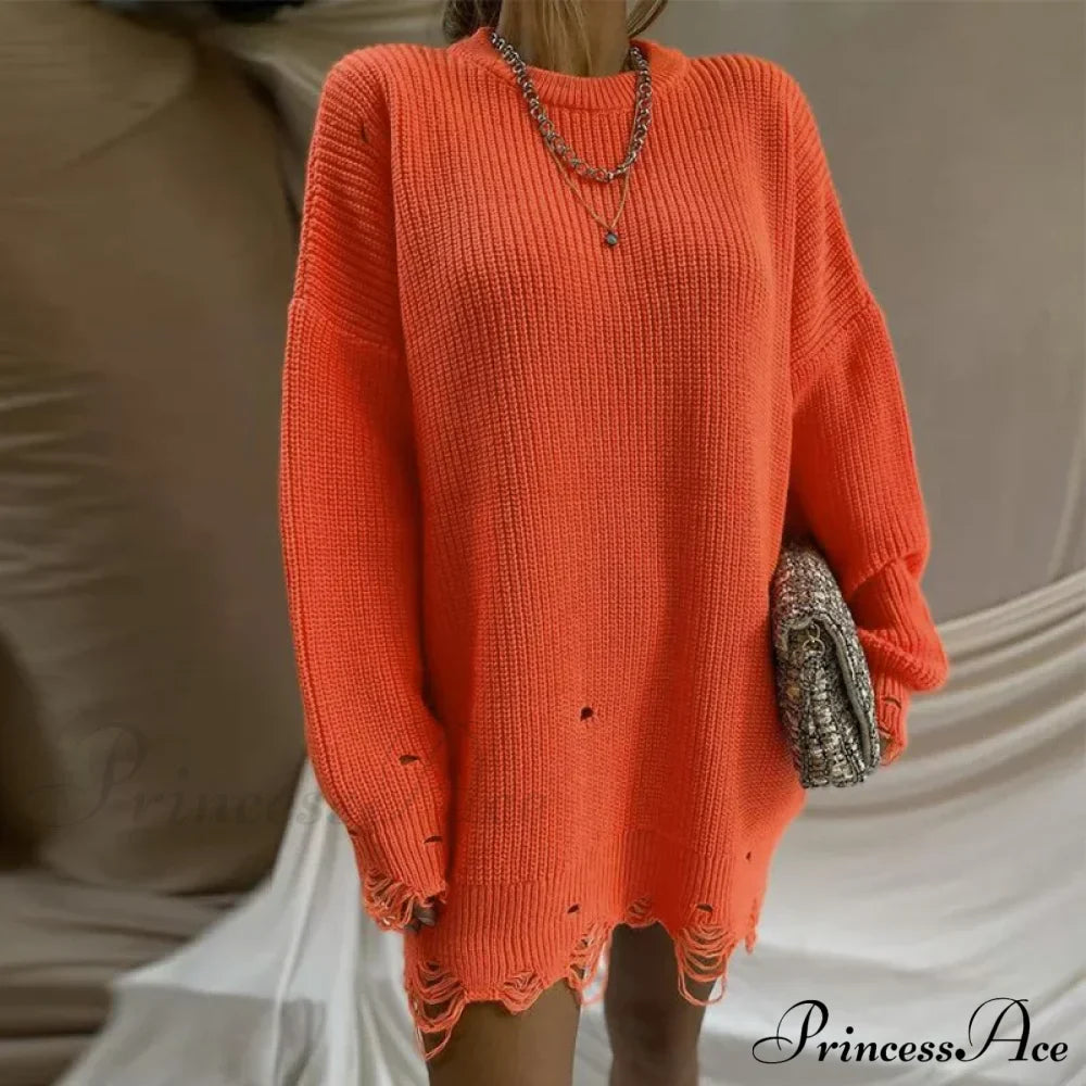 Oversized Casual Sexy Club Y2K Women Knitted Green O Neck Christmas Sweater Orange / S Sweaters-L