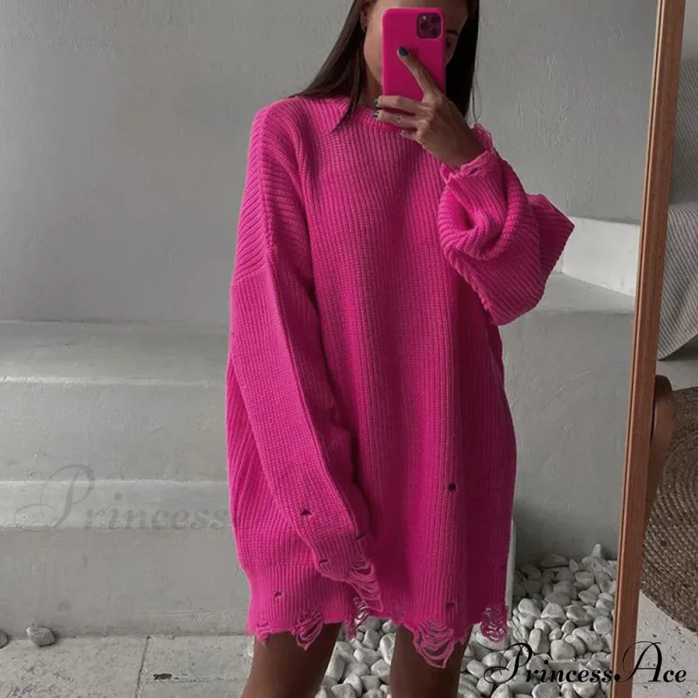 Oversized Casual Sexy Club Y2K Women Knitted Green O Neck Christmas Sweater