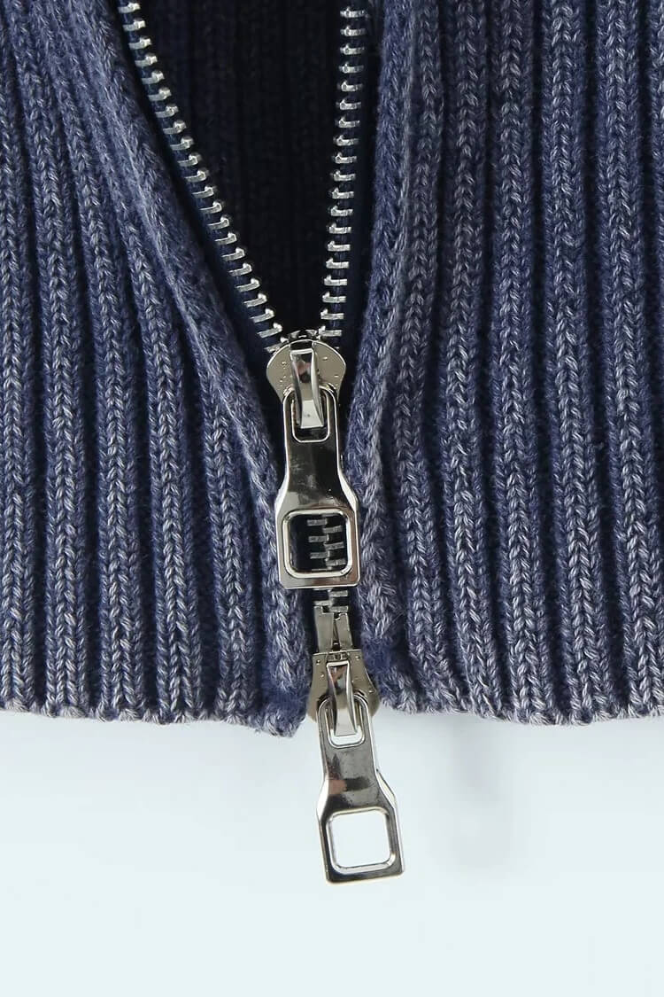 Rosedress Oversized Knit Ribbed Crop Cardigan with Zipper