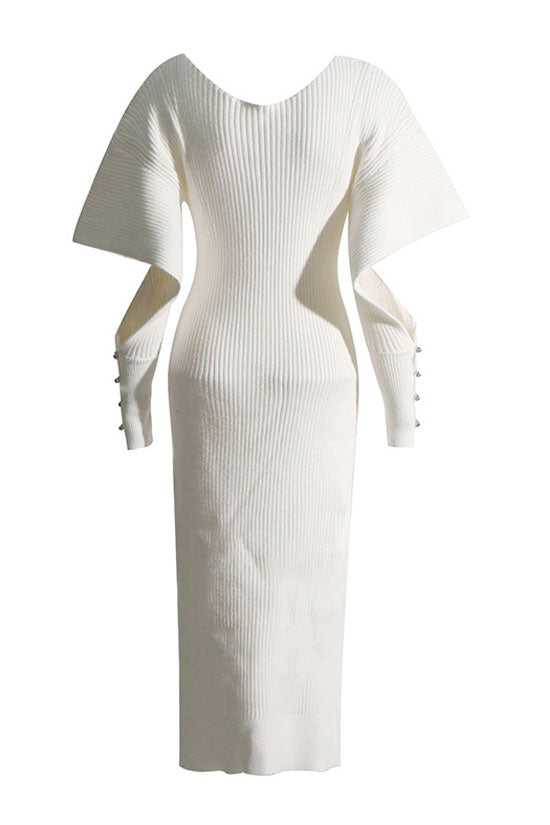 Rosedress Oversized V Neck Rib Knit Sweater Mini Dress