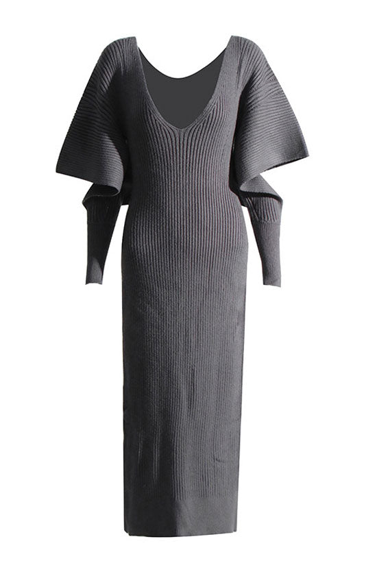 Rosedress Oversized Cutout V Neck Rib Knit Sweater Dress