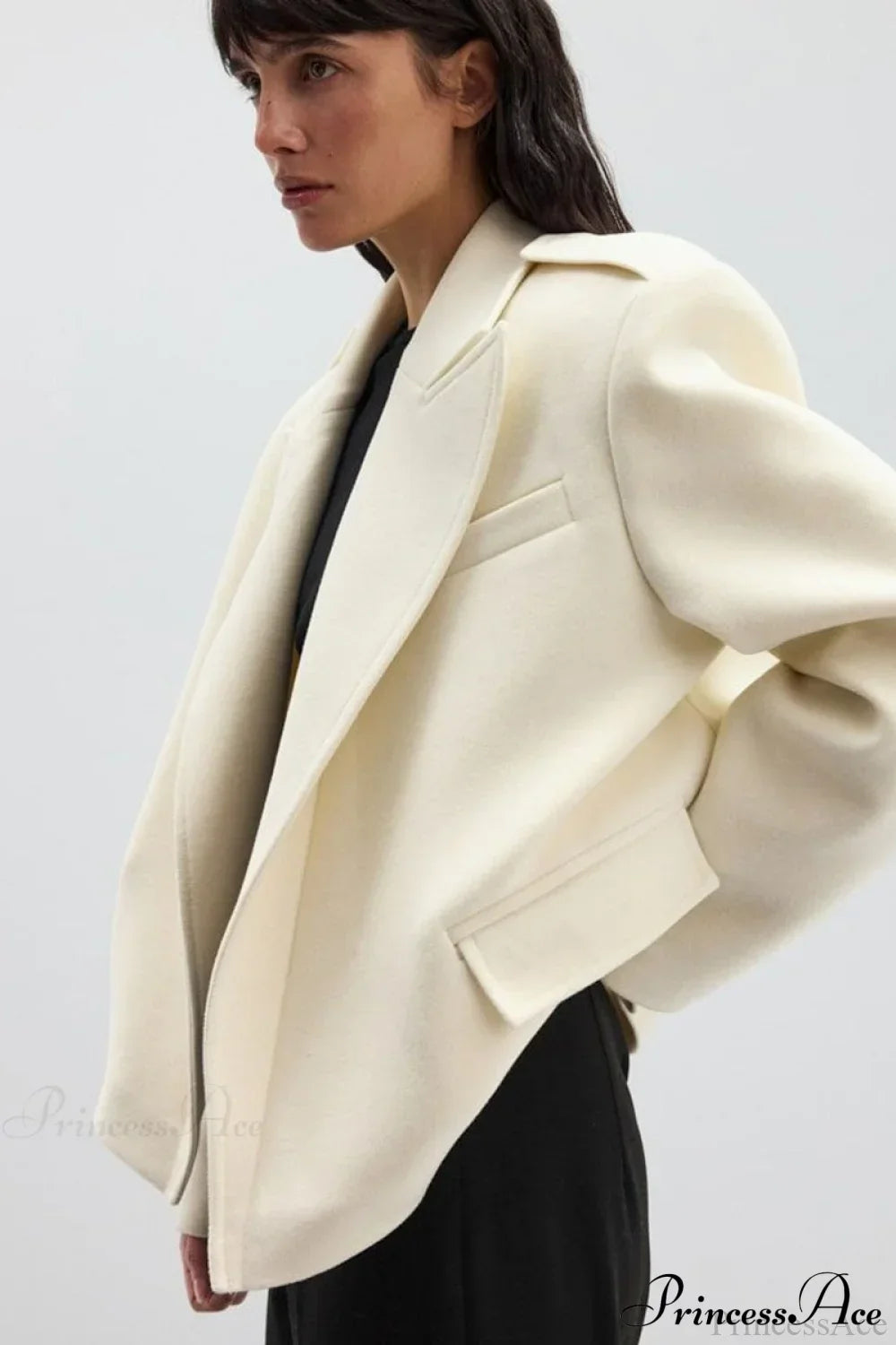 Oversized Notch Lapel Epaulette Woolen Blazer