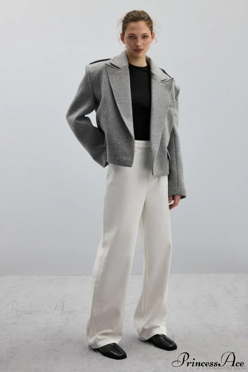 Oversized Notch Lapel Epaulette Woolen Blazer