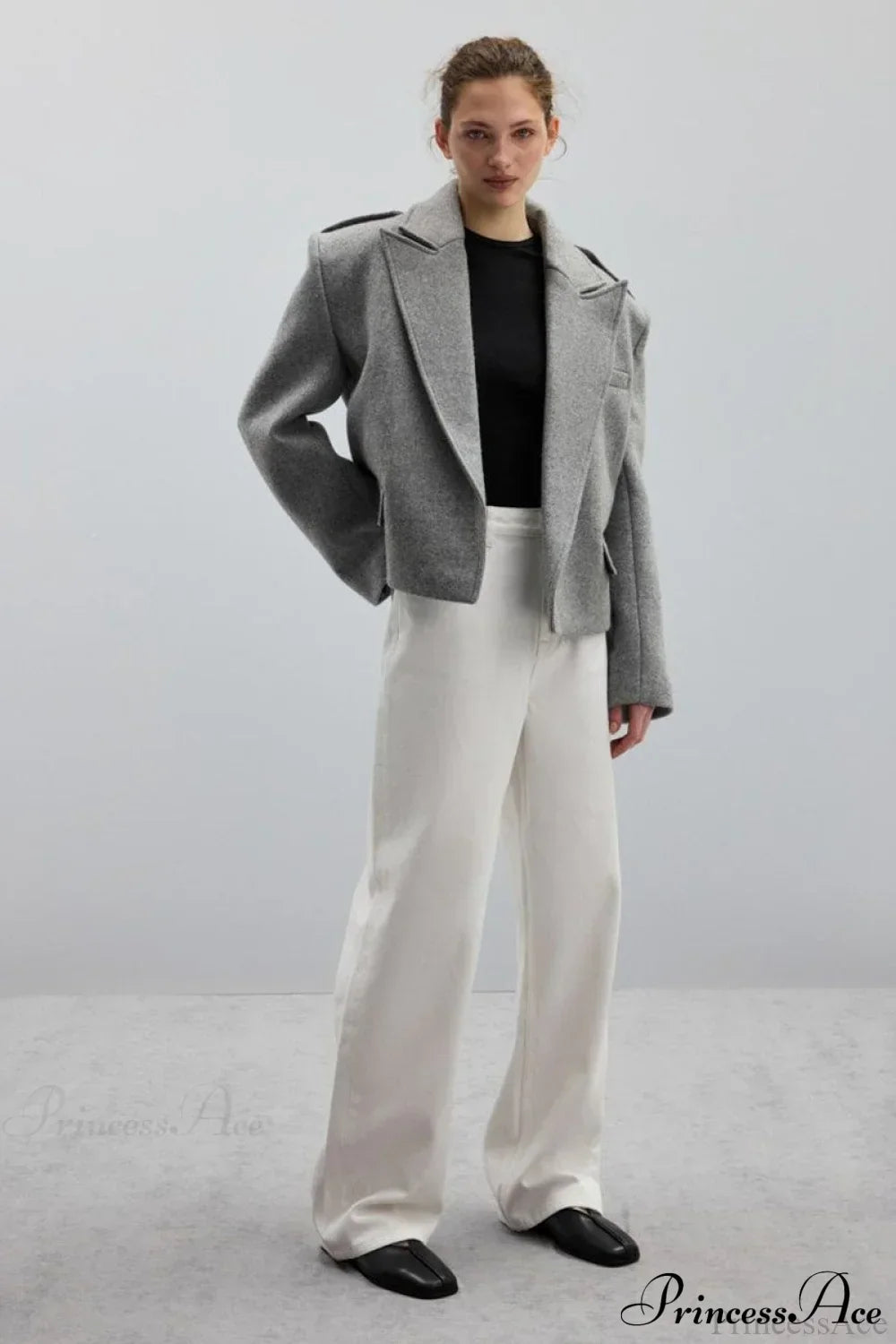 Oversized Notch Lapel Epaulette Woolen Blazer
