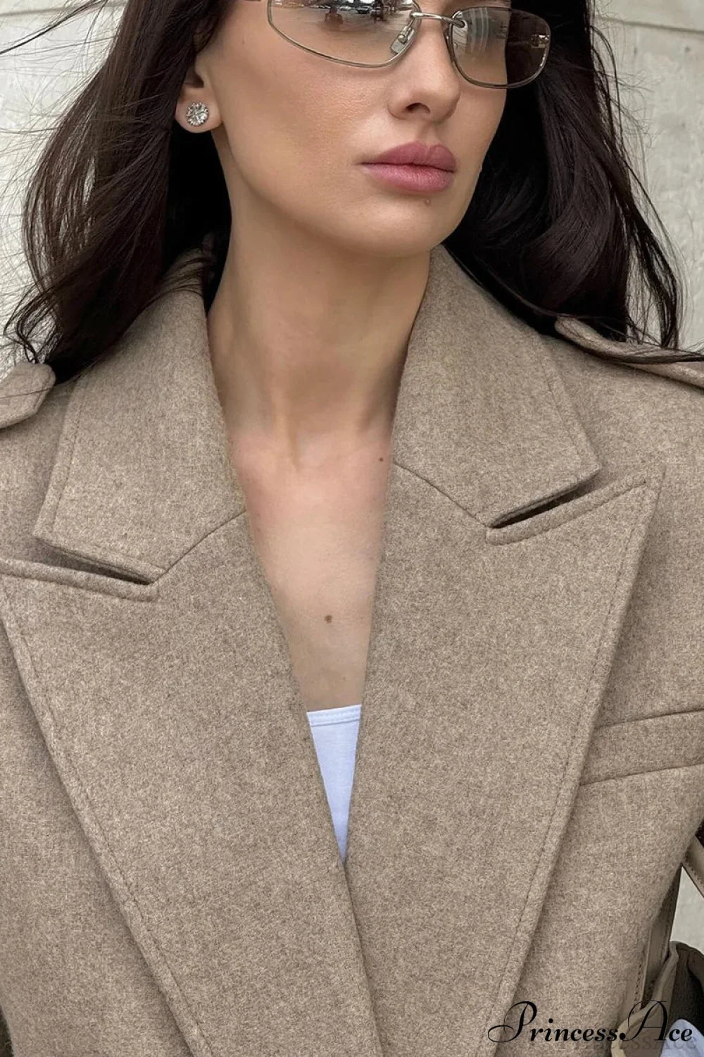 Oversized Notch Lapel Epaulette Woolen Blazer