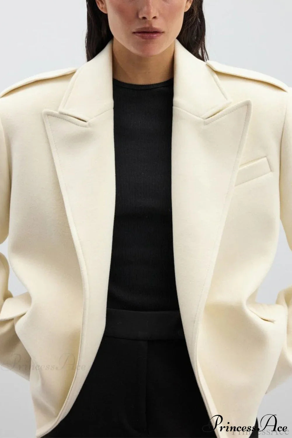 Oversized Notch Lapel Epaulette Woolen Blazer Apricot / S