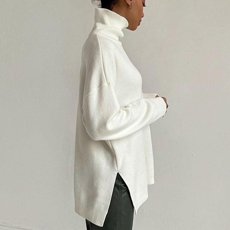Long Sleeve Slit Trim Pullover Sweater - White 2
