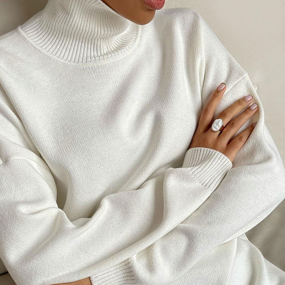 Long Sleeve Slit Trim Pullover Sweater - White 3