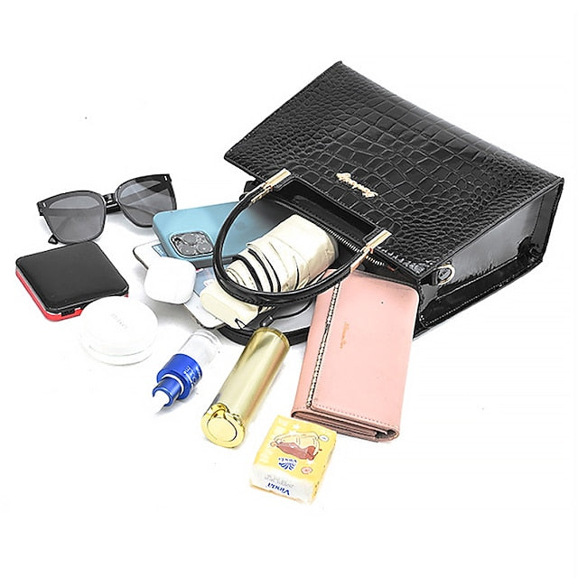 Black Crocodile Pattern Elegant Handbag Leather