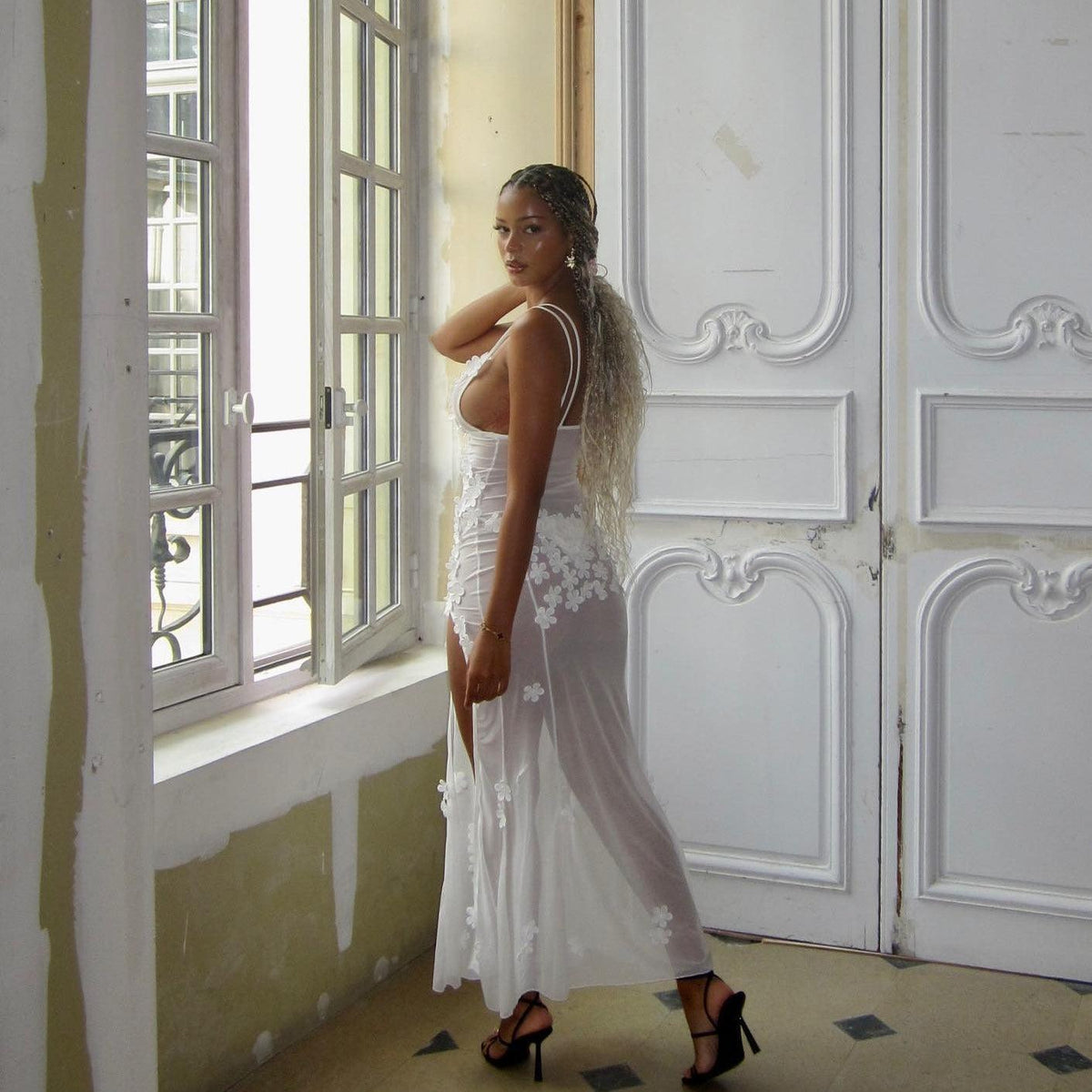 Ivory Bloom Mesh Maxi Dress - View 3