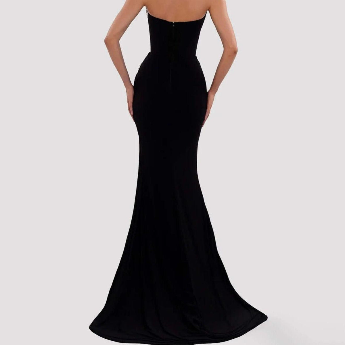 KittenAlarm - Pauline Strapless Crystal Embellishment Side Slit Maxi Dress
