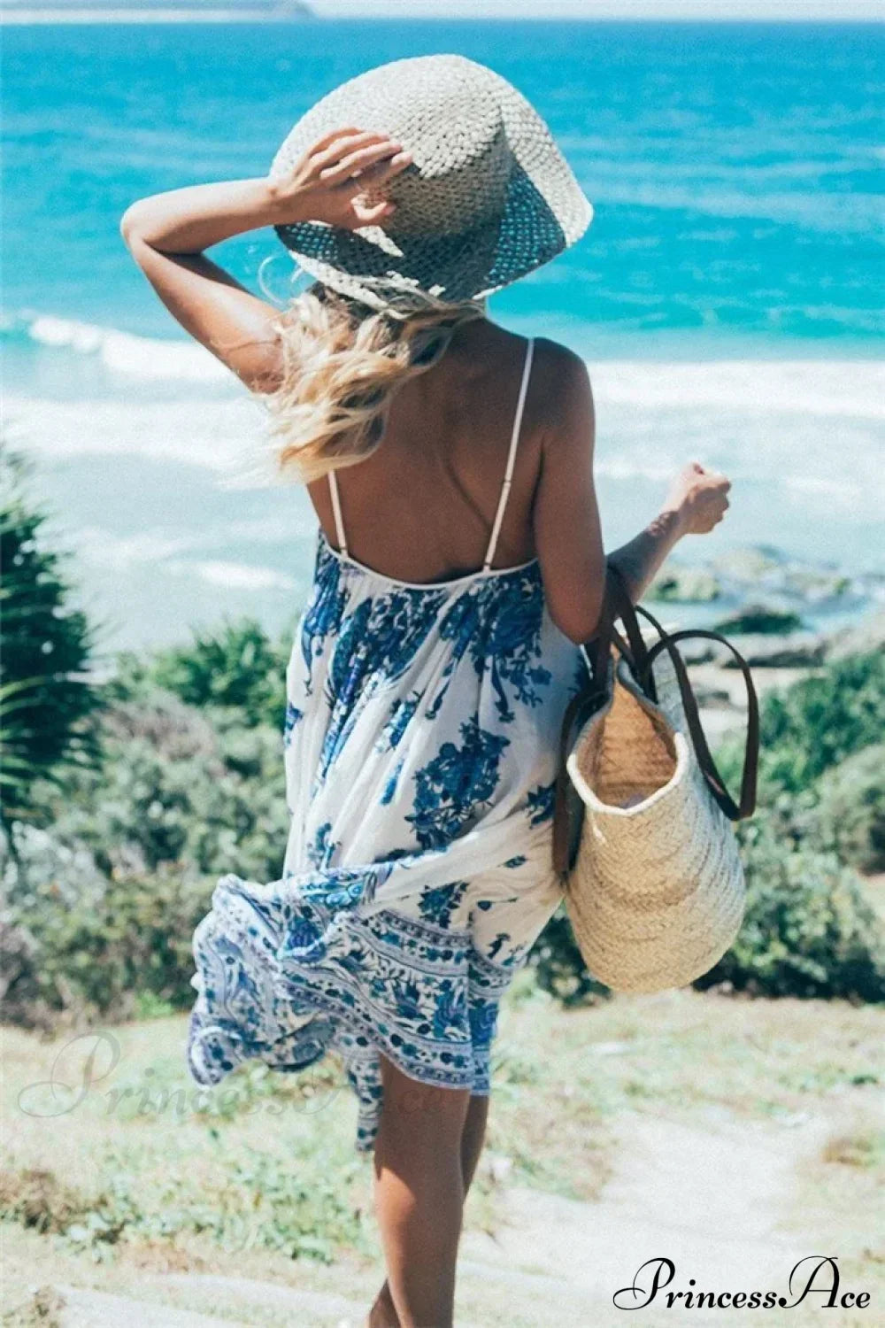 Peacock Floral Print Sleeveless Beach Bohemian Maxi Boho Dress