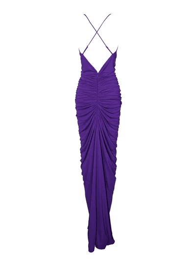 KittenAlarm - Pearl Spaghetti Strap Pleated Front Slit Maxi Dress