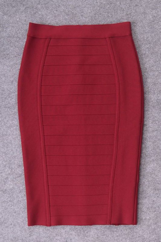 Pencil High Waist Bandage Knee Length Cocktail Skirt - Red Wine - Fashionpara