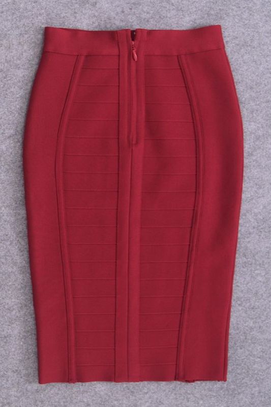 Pencil High Waist Bandage Knee Length Cocktail Skirt - Red Wine - Fashionpara