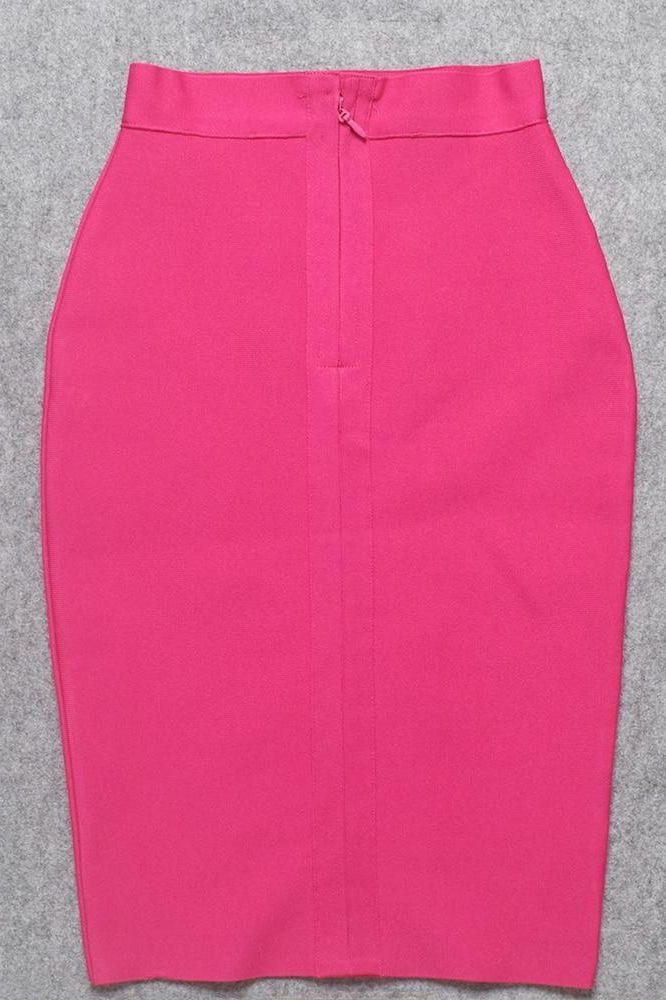 Pencil High Waist Bandage Knee Length Skirt - Hot Pink - Fashionpara