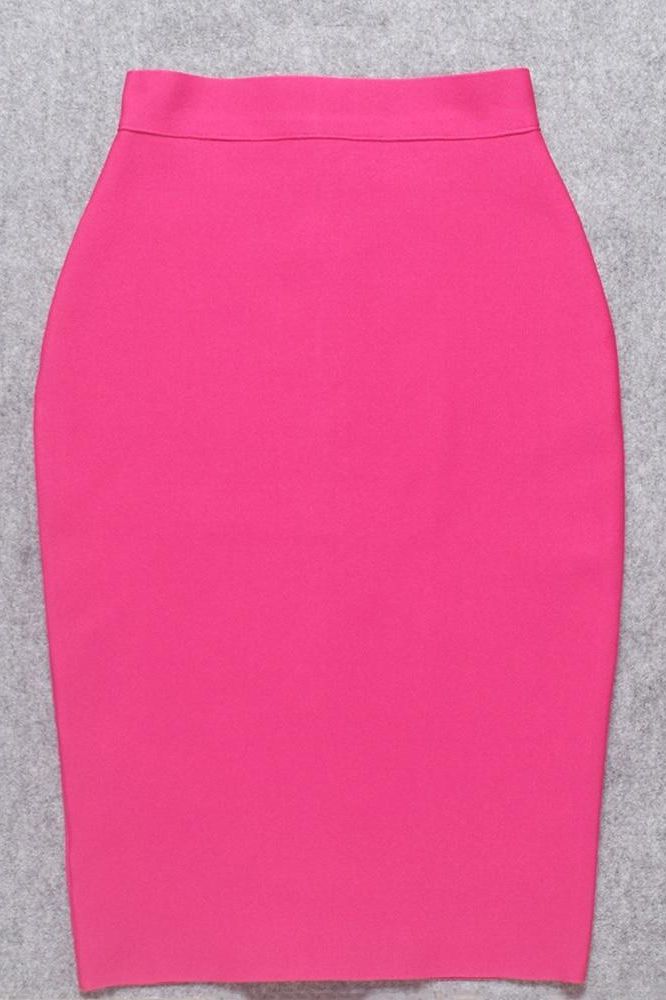 Pencil High Waist Bandage Knee Length Skirt - Hot Pink - Fashionpara