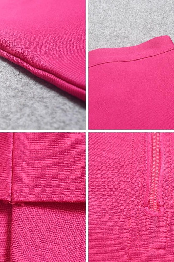 Pencil High Waist Bandage Knee Length Skirt - Hot Pink - Fashionpara