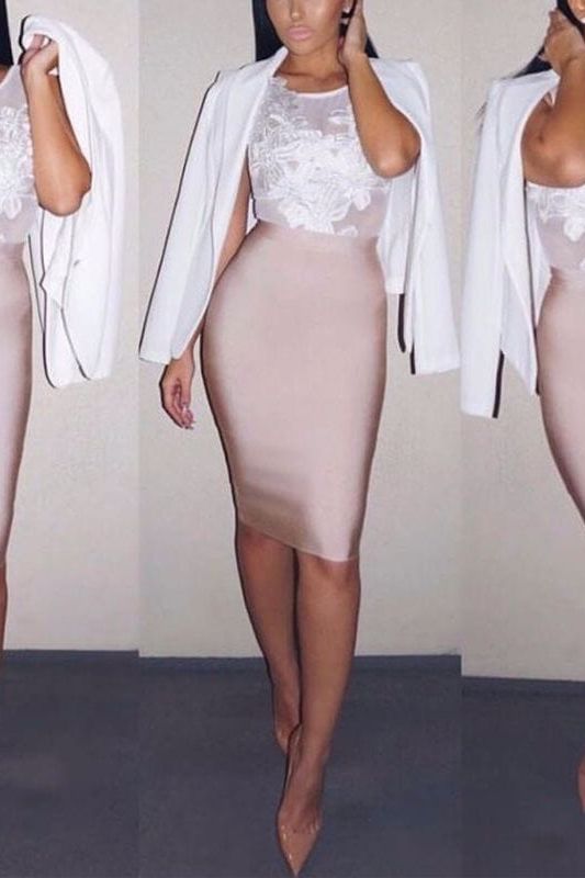 Pencil High Waist Bandage Knee Length Skirt - Hot Pink - Fashionpara