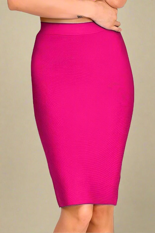 Pencil High Waist Bandage Knee Length Skirt - Hot Pink - Fashionpara