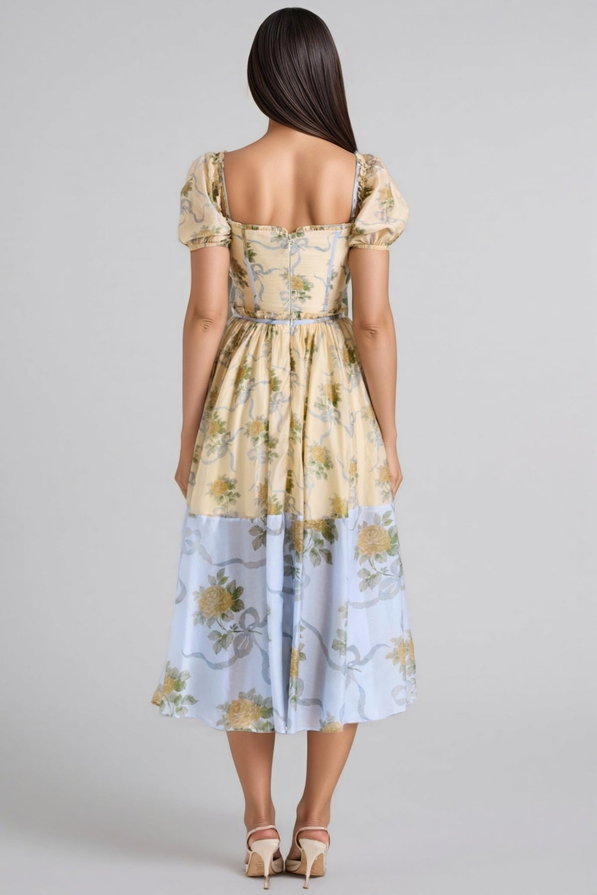 Elowen Yellow Vintage Rose Chiffon Midi Dress - View 4