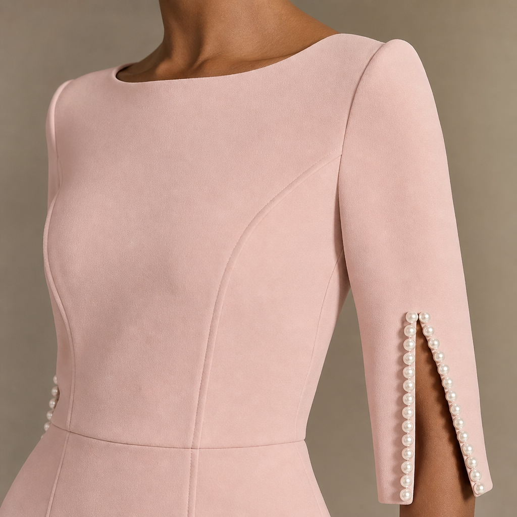 Boat Neck Pearl Split Sleeve Bodycon Midi Dress 5