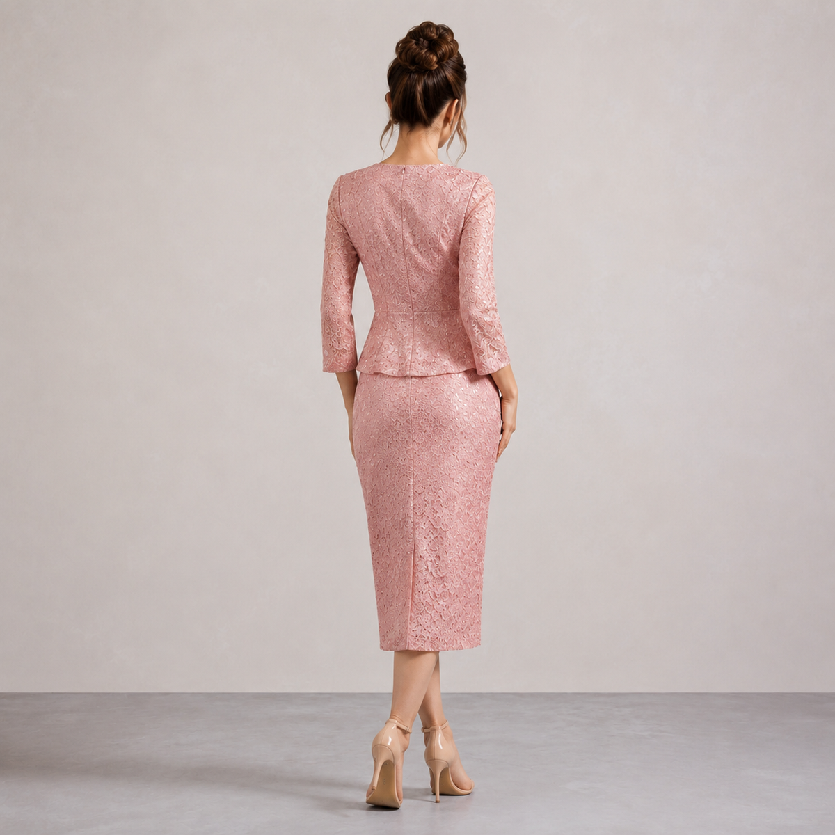 V-Neck Lace Peplum Floral Applique Midi Dress 3