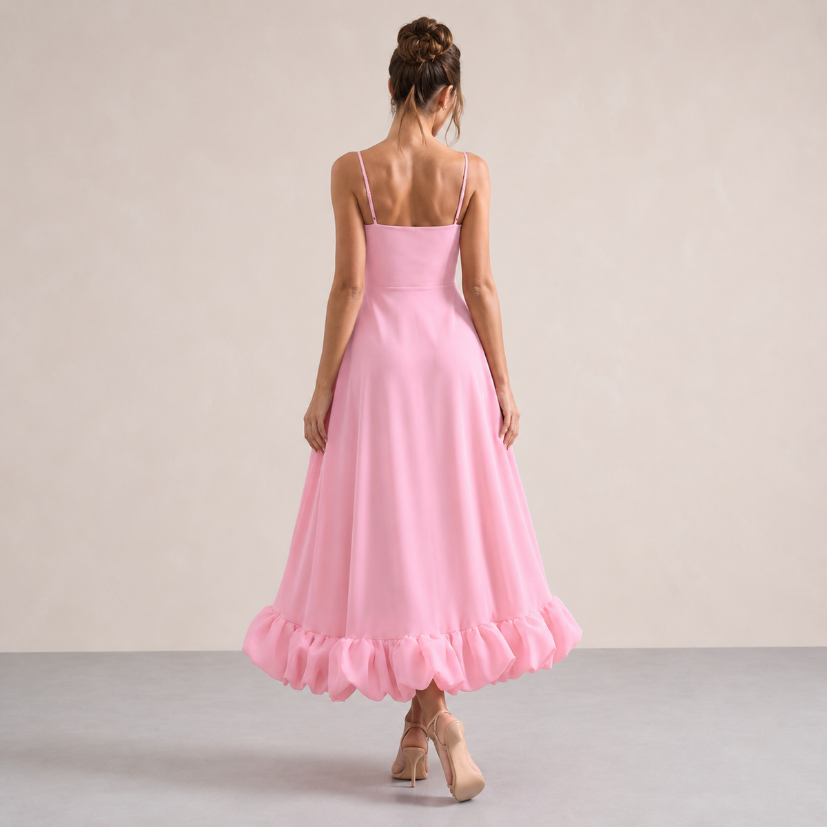 Scoop Neck Strappy Ruffle Hem A-Line Midi Dress 12